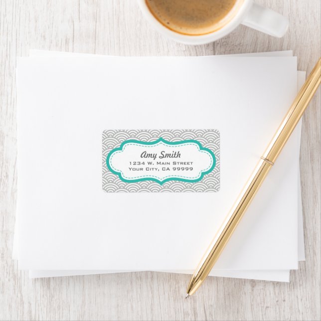 Gray and Aqua Asian Geometric Circles Pattern Label (Insitu)