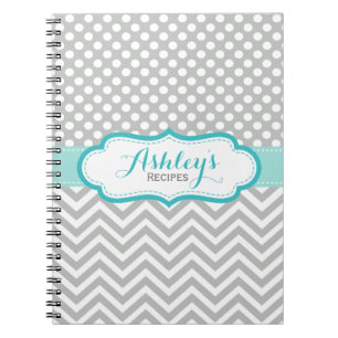 Gray and Aqua Blue Polka Dots Pattern Notebook