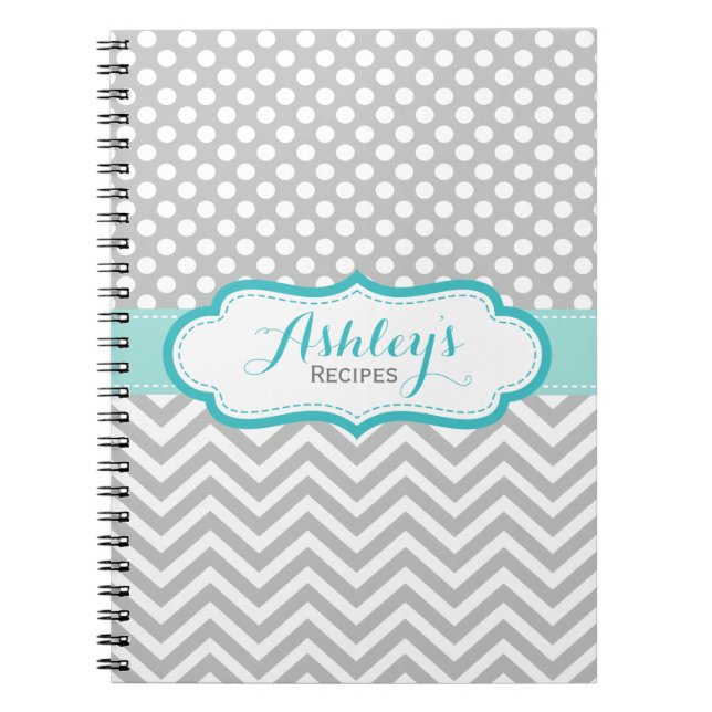 Gray and Aqua Blue Polka Dots Pattern Notebook (Front)