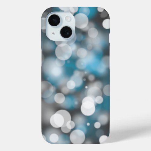 Gray and Aqua Bokeh Party Lights iPhone 15 Case