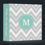 Gray and Aqua Chevron Custom Monogram Binder<br><div class="desc">Cute girly preppy zigzag chevron pattern with your custom personalized monogram name or initial and personalized text on the spine. Click Customize It to change text fonts and colors to create your own unique one of a kind design.</div>