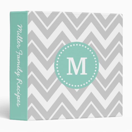 Gray and Aqua Chevron Custom Monogram Binder