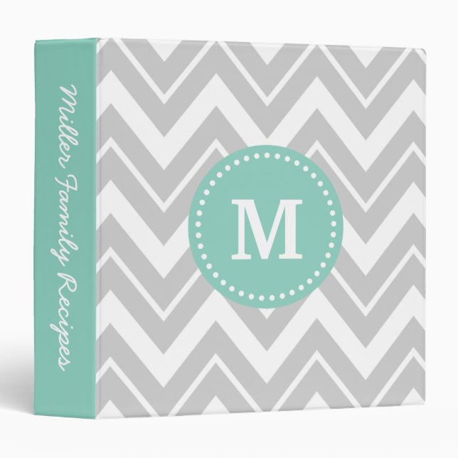 Gray and Aqua Chevron Custom Monogram Binder (Front/Spine)