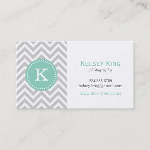 Gray and Aqua Chevron Custom Monogram Business Card Templates