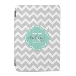 Gray and Aqua Chevron Custom Monogram iPad Mini Cover