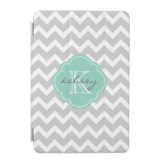 Gray and Aqua Chevron Custom Monogram iPad Mini Cover