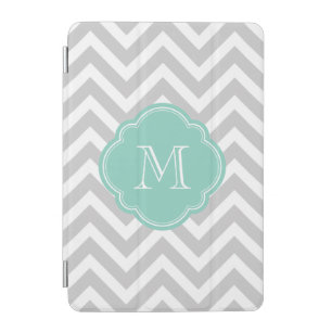 Gray and Aqua Chevron Custom Monogram iPad Mini Cover