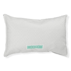 Gray and Aqua Chevron Monogram Pet Bed
