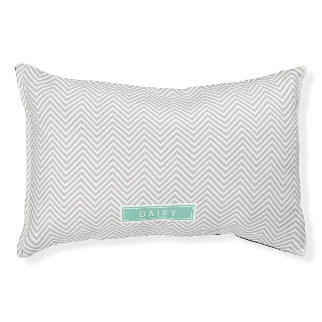 Gray and Aqua Chevron Monogram Pet Bed (Front)