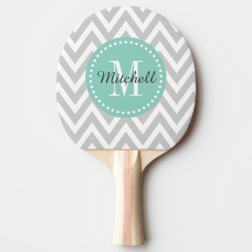 Gray and Aqua Chevron Monogram Ping_Pong Paddle