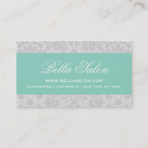 Customizable Gray & Aqua Elegant Vintage Damask Business Card