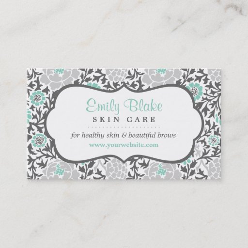 Customizable Gray and Aqua Floral Damask Appointment Business Card Templates