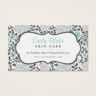 Gray and Aqua Floral Damask Appointment Business Card