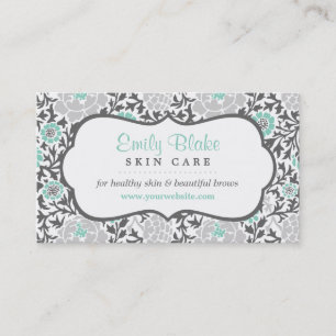 Gray and Aqua Floral Damask Appointment Card
