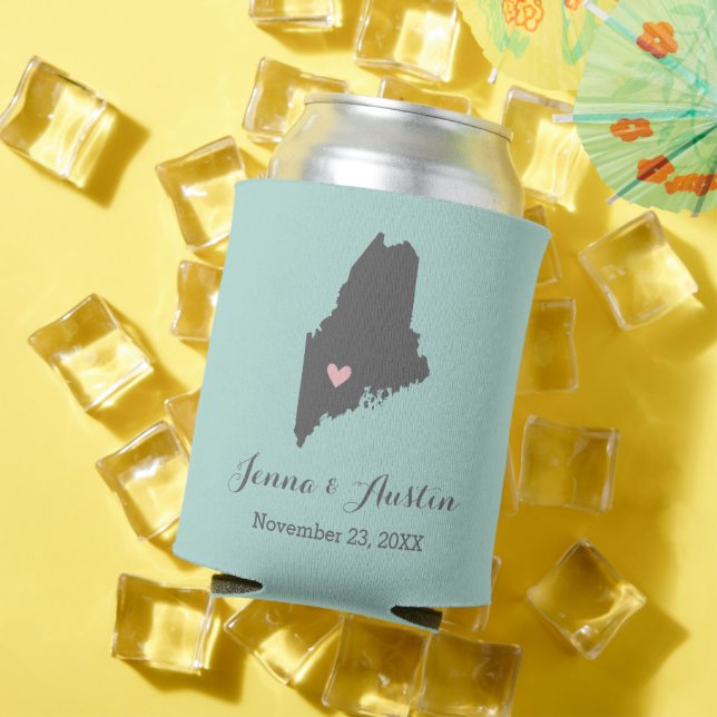 Gray and Aqua Maine Wedding Favor Can Cooler (In Situ Summer)