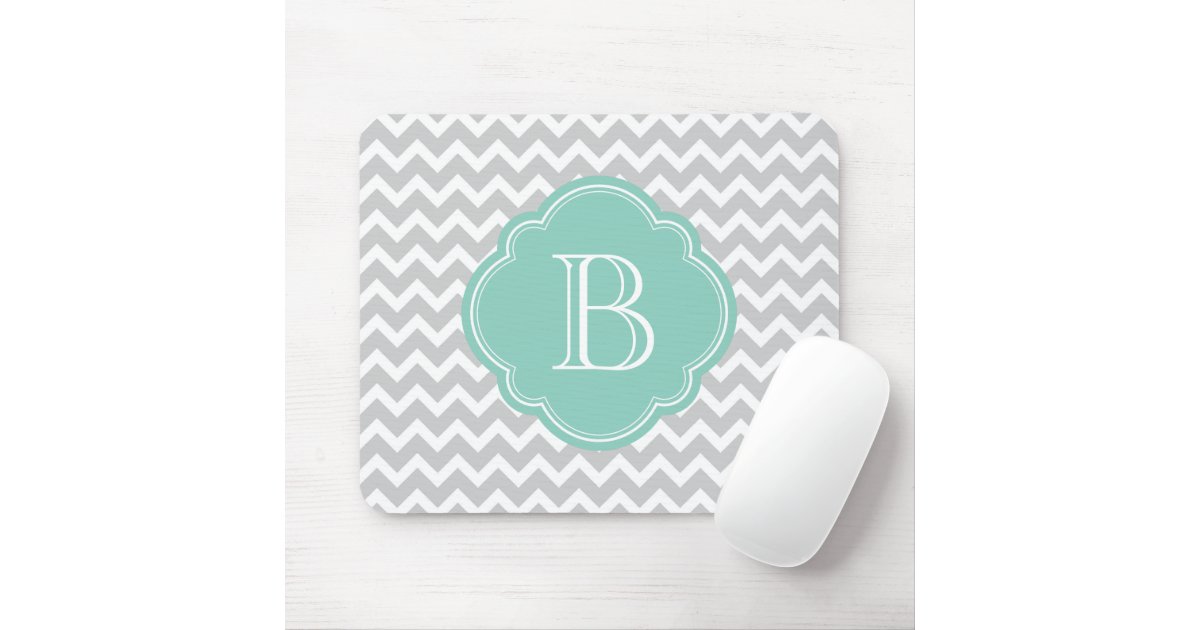 Gray and Aqua Modern Chevron Custom Monogram Mouse Pad | Zazzle