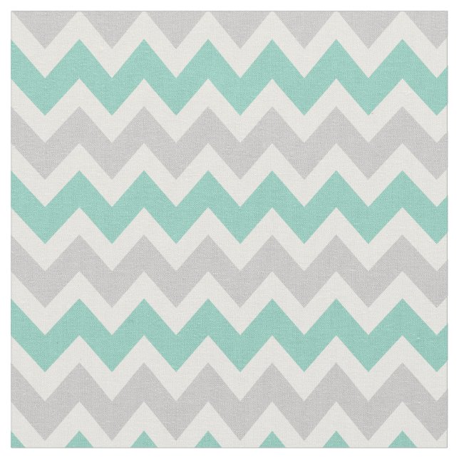 Gray and Aqua Modern Chevron Fabric (Close Up)