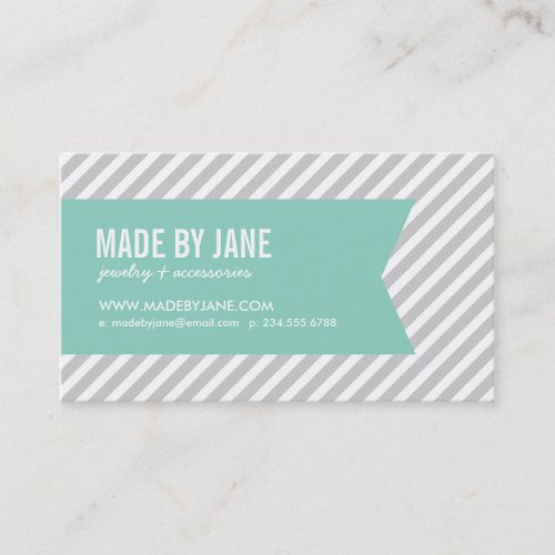 Gray &amp; Aqua Modern Stripes &amp; Ribbon Business Card Template