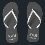 Gray and Aqua Modern Wedding Monogram Flip Flops<br><div class="desc">Custom printed flip flop sandals personalized with a cute heart and your monogram initials and wedding date. Click Customize It to change text fonts and colors or add your own images to create a unique one of a kind design!</div>