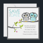 Gray and Aqua Owls Wedding Save the Date<br><div class="desc">These adorable save the date announcements feature a cute vector illustration of a couple of owls perched on a tree branch. Many color schemes available at our store and more available by request. 
 These invitations are perfect for any spring,  summer,  fall or winter wedding.</div>