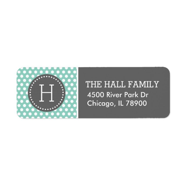 Gray and Aqua Polka Dots Monogram Label (Front)