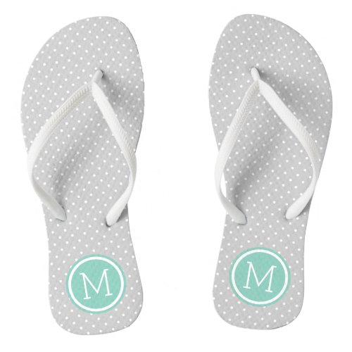 Gray and Aqua Tiny Dots Monogram Flip Flops