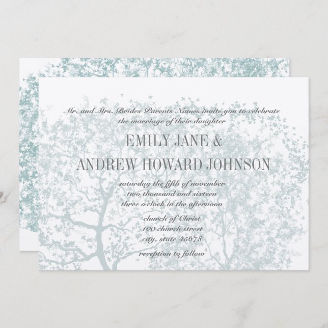 Gray and Aqua Tree Weddings Personalized Invite (Front/Back)