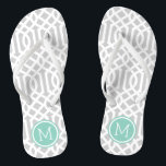 Gray and Aqua Trellis Monogram Flip Flops<br><div class="desc">Custom printed flip flop sandals with a stylish modern trellis pattern and your custom monogram or other text in a circle frame. Click Customize It to change text fonts and colors or add your own images to create a unique one of a kind design!</div>