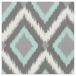 Gray and Aqua Tribal Ikat Chevron Fabric