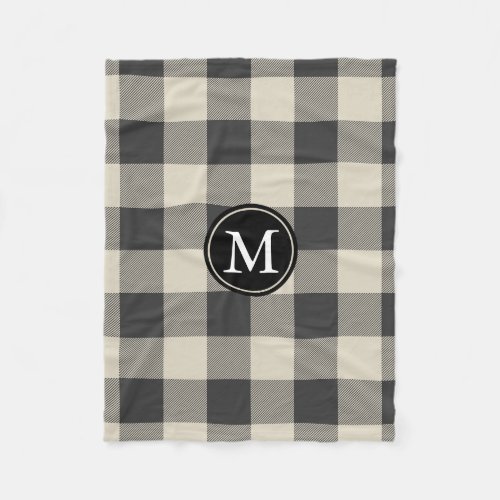 Gray and Beige Buffalo Check Monogram Fleece Blanket