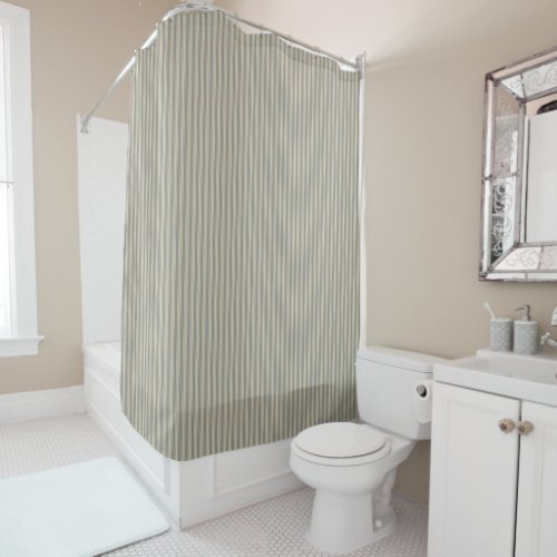 Gray and Beige Ticking Stripe Shower Curtain