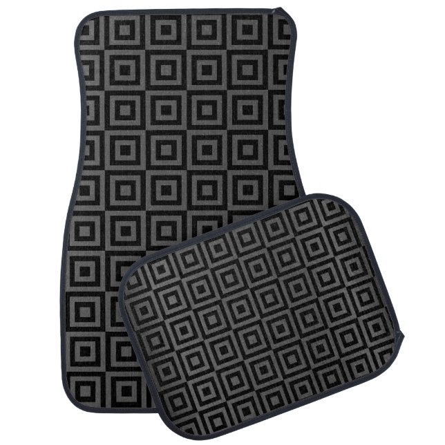 Gray and Black Abstract Square Pattern Car Mat (Set)