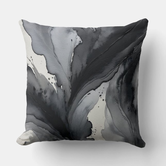 Gray and Black Abstract Throw Pillow (Front)