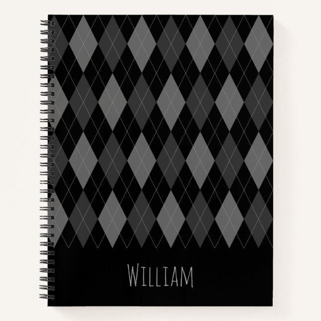 Gray and Black Argyle Pattern Notebook (Front)