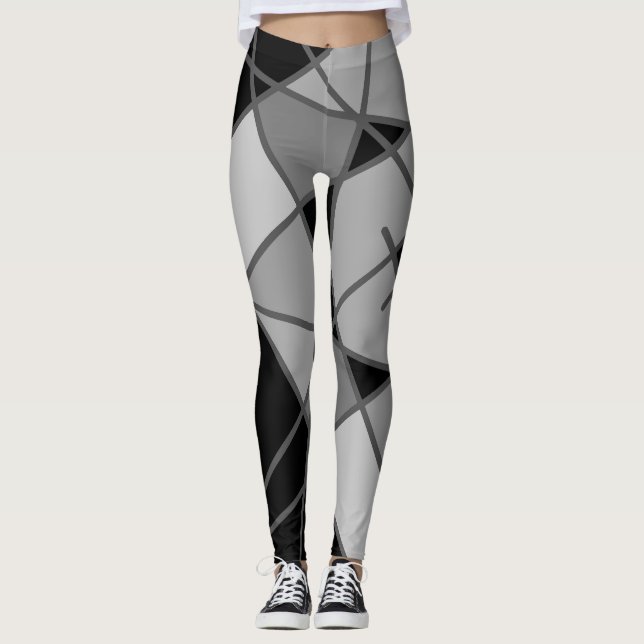 Gray and Black Asymmetrical Leggings by Joya Eve (Front)