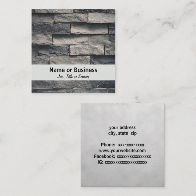 Gray and black brick wall square business card (Front/Back)