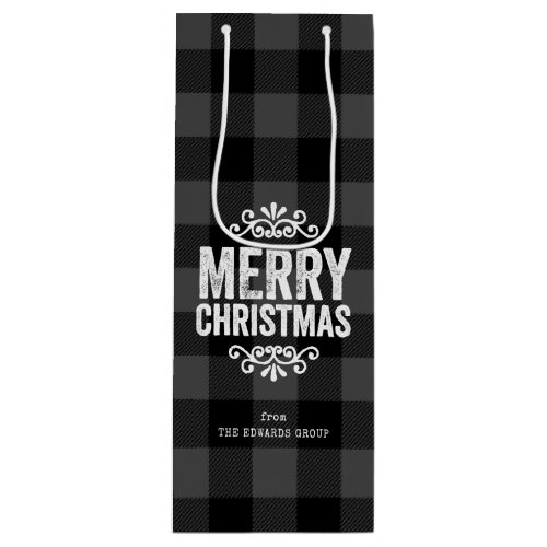 Gray and Black Buffalo Check Rustic Christmas Wine Gift Bag