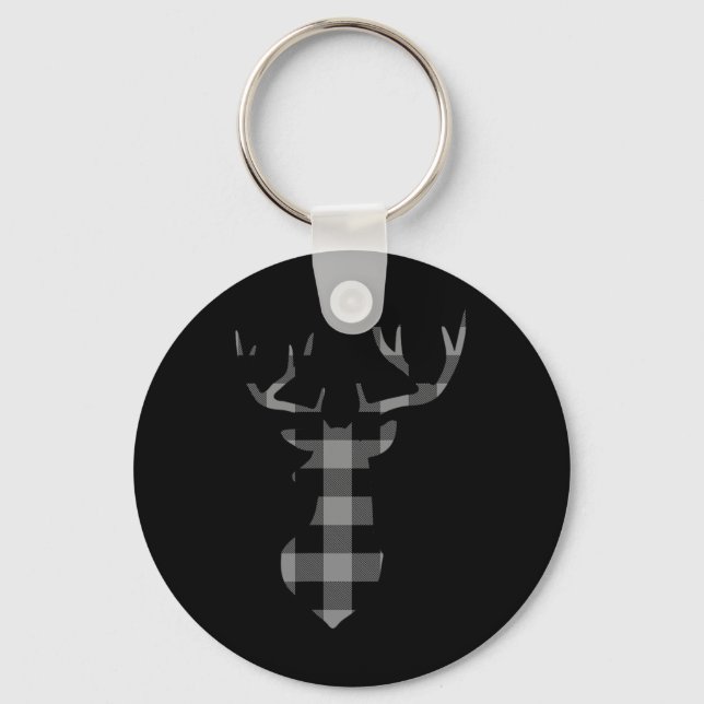 Gray And Black Buffalo Plaid Flannel Christmas Dee Keychain (Front)