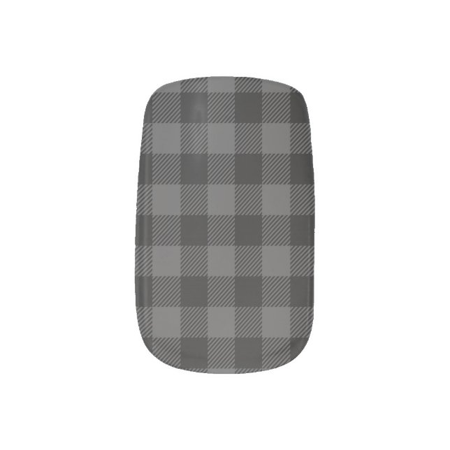 Gray and Black Buffalo Plaid Minx Nail Art (Right Thumb)