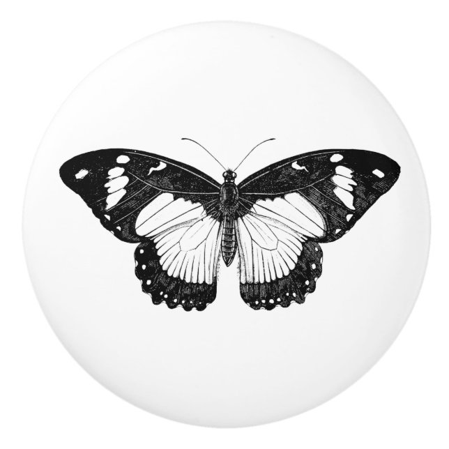 Gray and Black Butterfly Ceramic Knob (Front)