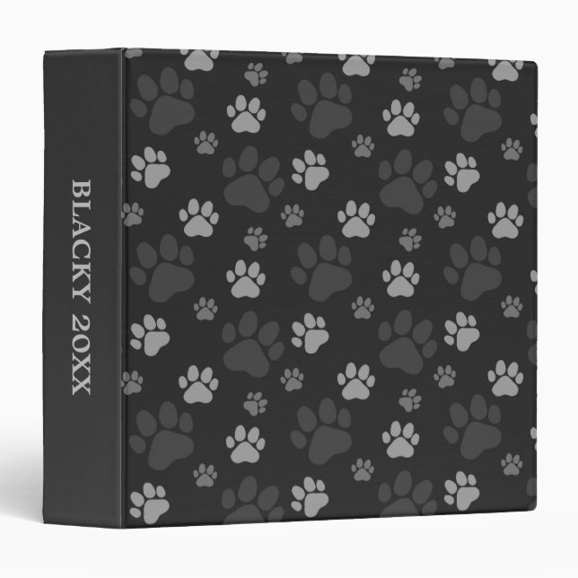 Gray and Black Cat Paw Pattern 3 Ring Binder (Front/Spine)