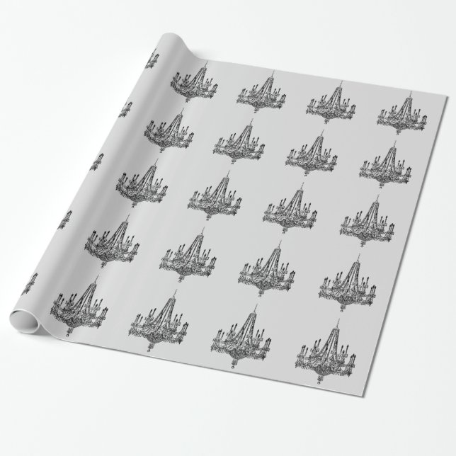 Gray and Black Chandeliers Wrapping Paper (Unrolled)