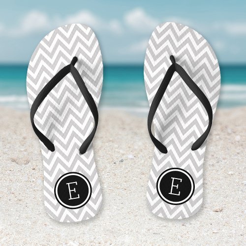 Gray and Black Chevron Monogram Flip Flops