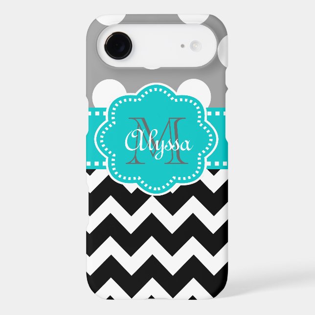 Gray and Black Chevron Teal Phone Case (Back)
