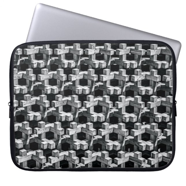 Gray and black cross laptop sleeve (Front)