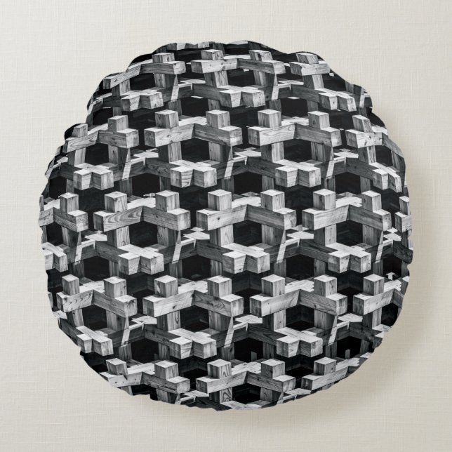 Gray and black cross round pillow (Front)