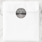 Gray and Black Damask 1.5" Round Sticker (Bag)