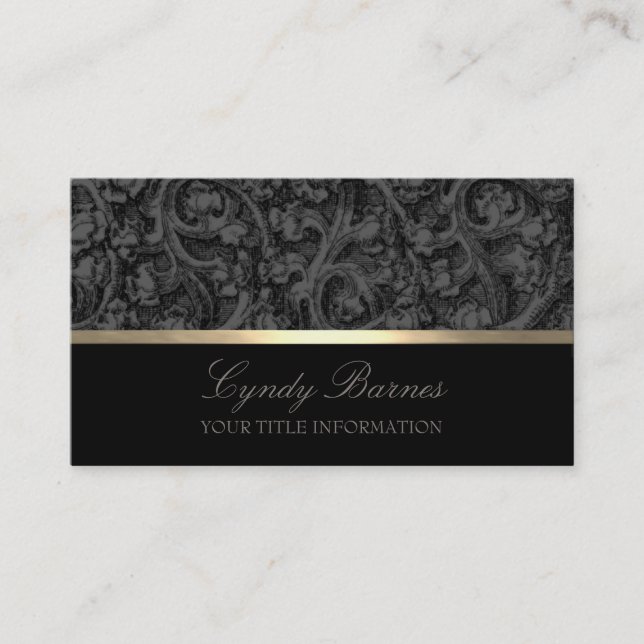 Gray and Black Damask Business Card (Front)