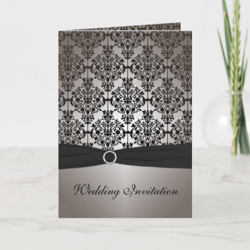 Gray and Black Damask Card Style Wedding Invite