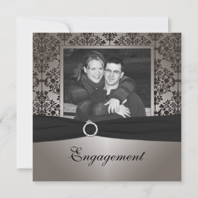 Gray and Black Damask Engagement Announcement (Front)